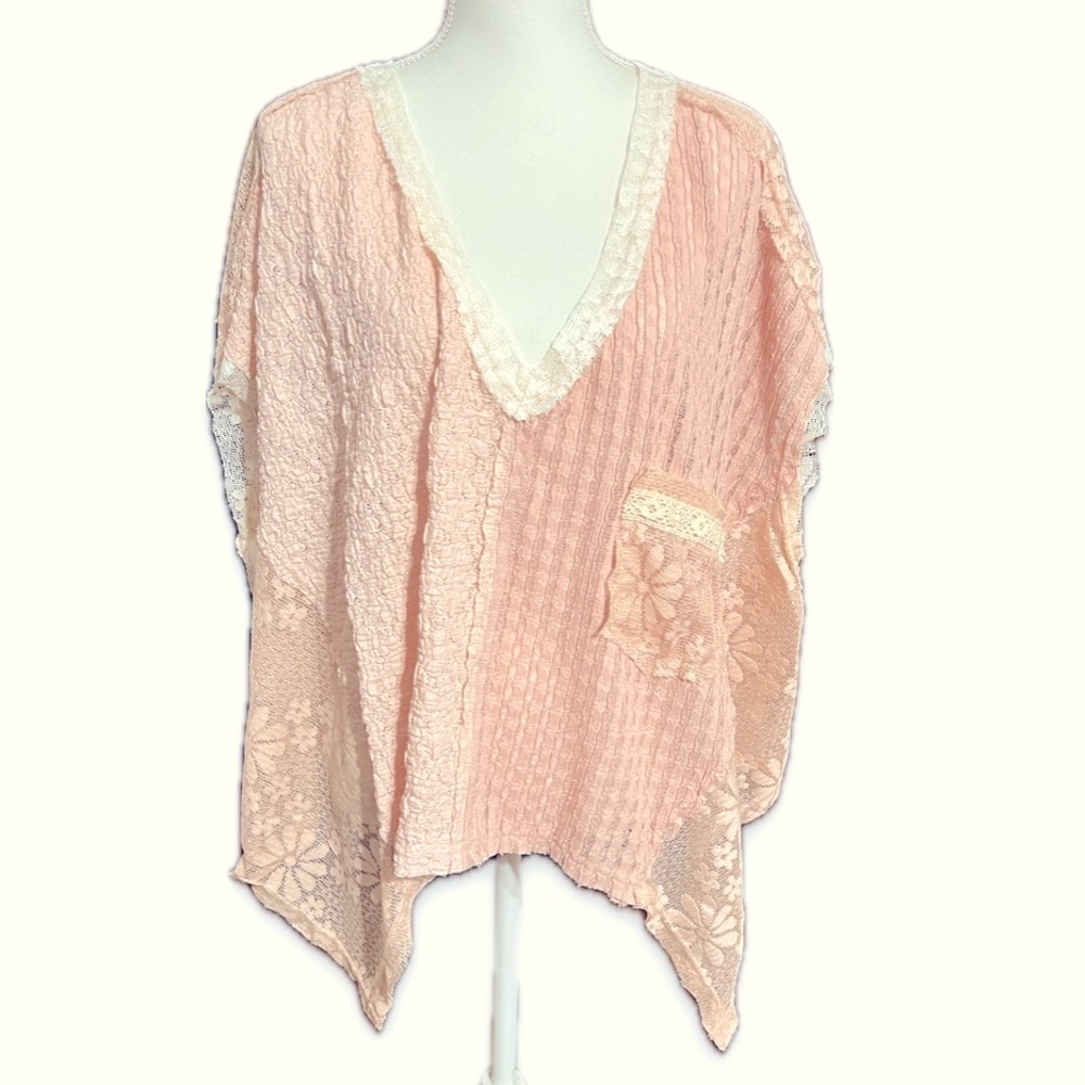 POL Blush Pink Knit & Lace Floral Top- Knit & Lace Mix Floral NEW Large Boutique - Picture 2 of 6